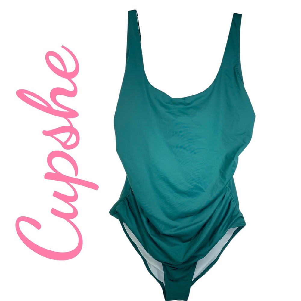 Cupshe Slim‎ & Sculpt One Piece Cutout Swimsuit Green Ruched XL NWT Resort